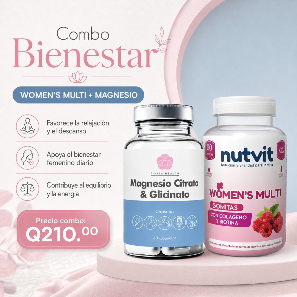 COMBO BIENESTAR- MAGNESIO CITRATO Y GLICINATO +MULTIVITAMINICO DE MUJER